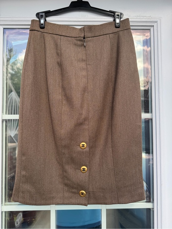 CHANEL Dresses & Skirts - Vintage CHANEL Brown Pencil Skirt with Gold-Logo Buttons